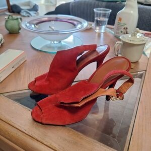 Rebecca Minkoff Red Suede Open-Toe Slingback Heels Size 9.5 $228